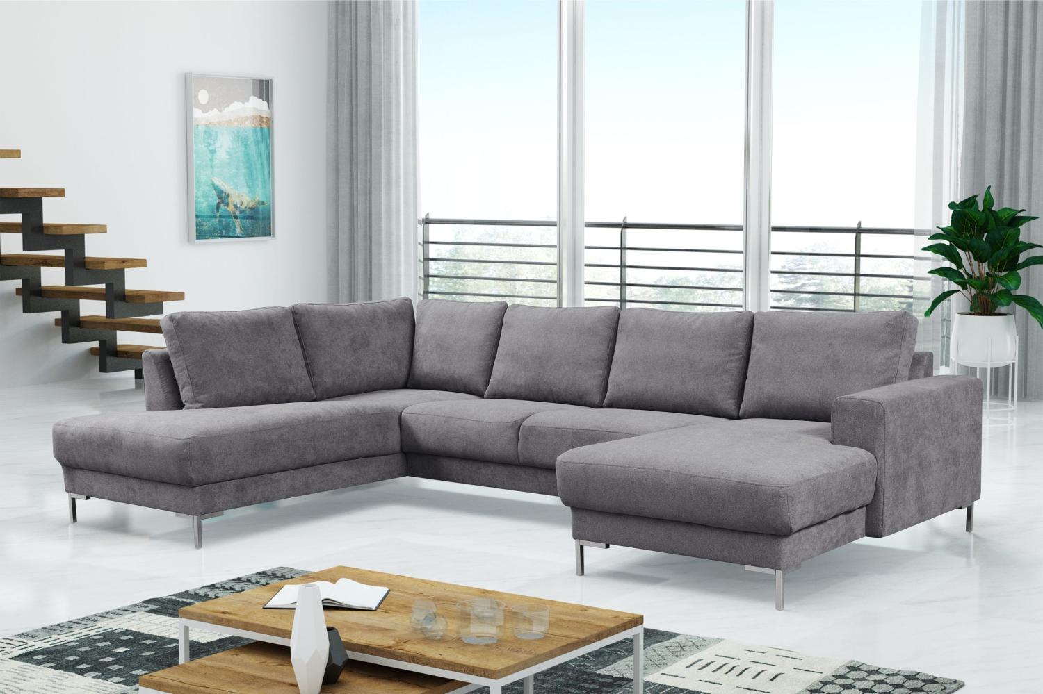 Modernes Sofa Couch Ecksofa Eckcouch Wohnlandschaft hellgrau Silvio XXL II Bild 1