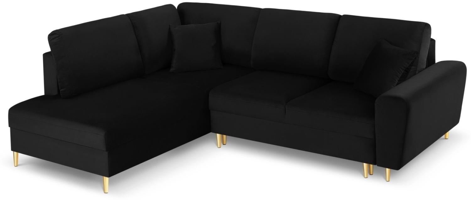 Micadoni 5-Sitzer Samtstoff Ecke links Sofa mit Bettfunktion und Box Moghan | Bezug Black | Beinfarbe Gold Metal Bild 1