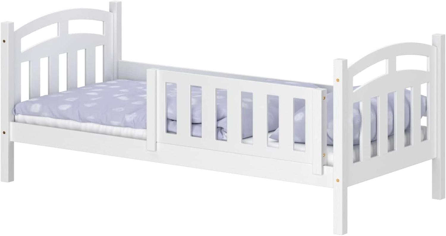 WNM Group Kinderbett für Mädchen und Jungen Suzie - Jugenbett aus Massivholz - Hohe Qualität Bett mit Rausfallschutz für Kinder 180x90 cm - Weiß Bild 1