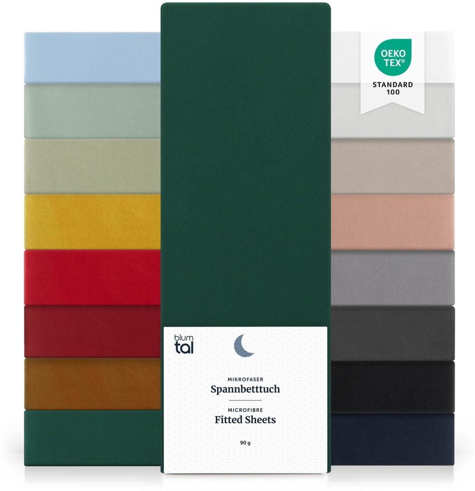 Blumtal® Spannbettlaken 140x200 cm 2er Set- Bettlaken 140x200 aus Microfaser - Oekotex zertifiziertes Spannbetttuch 140x200 cm / 140x200 Spannbettlaken - Leintuch 140x200 cm - Bettlaken - Dunkelgrün Bild 1