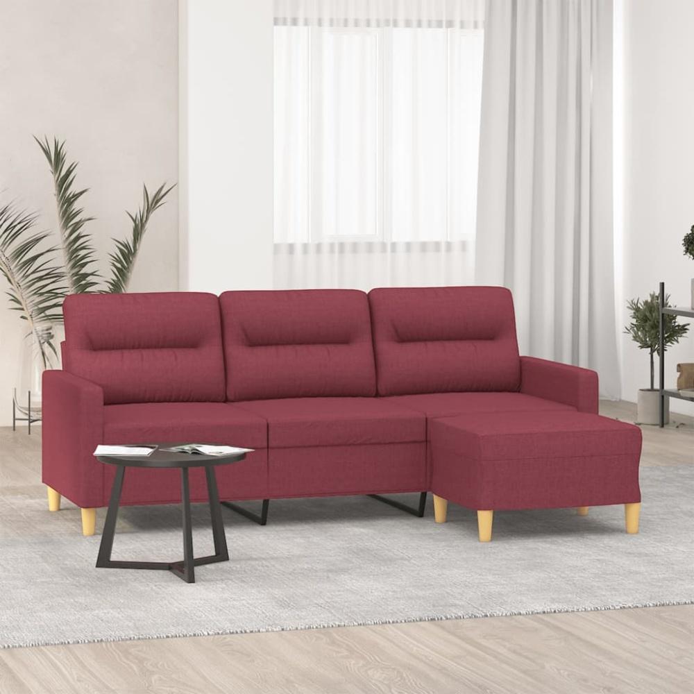 vidaXL 3-Sitzer-Sofa mit Hocker Weinrot 180 cm Stoff Bild 1