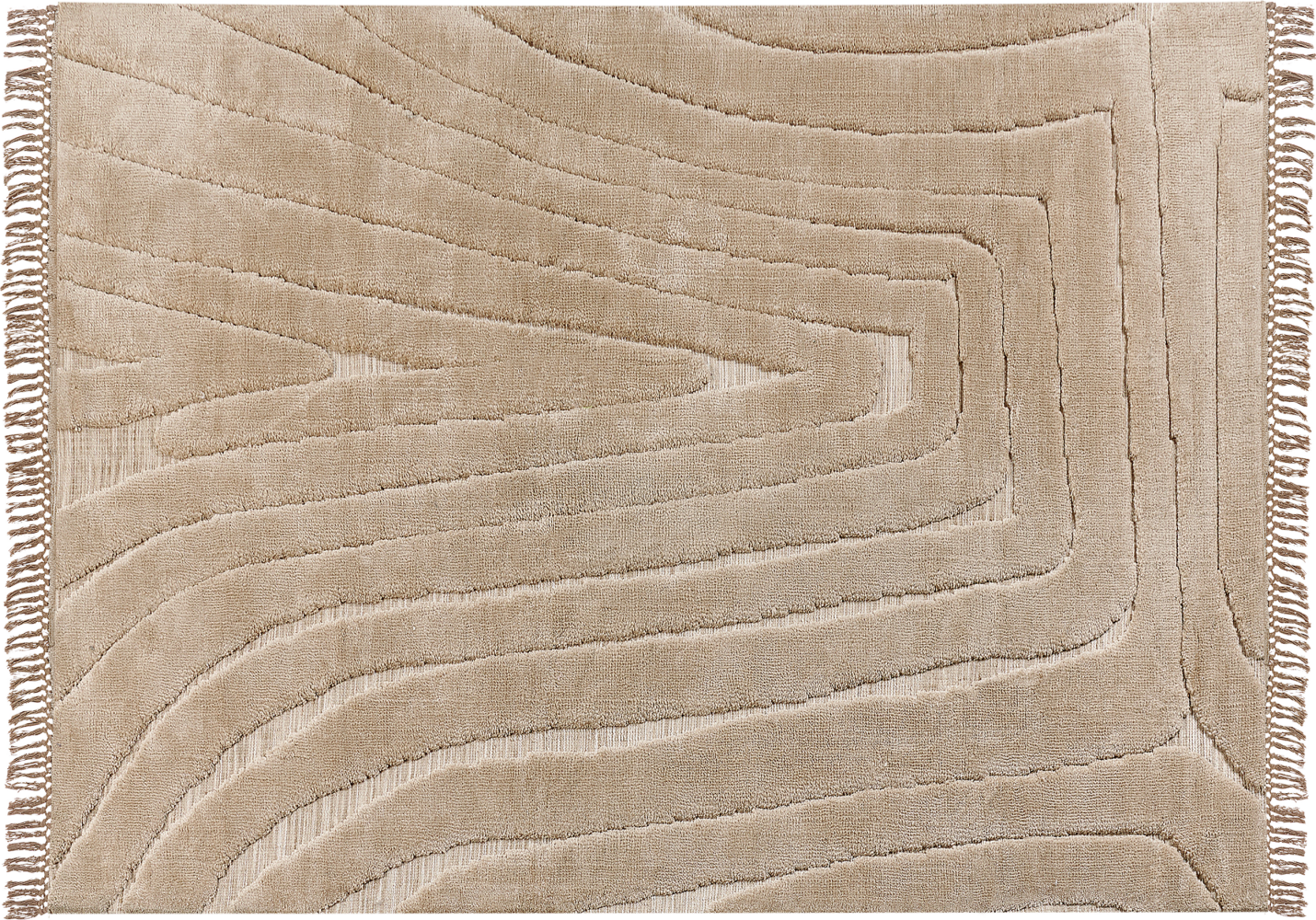 Teppich beige 300 x 400 cm mit Fransen Kurzflor SAZOO Bild 1