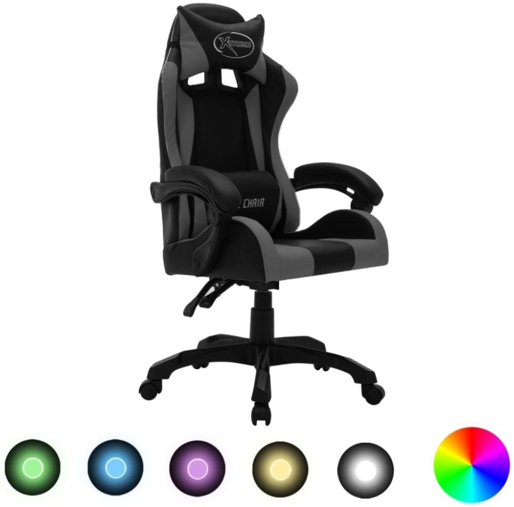Gaming-Stuhl mit RGB LED-Leuchten Grau und Schwarz Kunstleder Bild 1