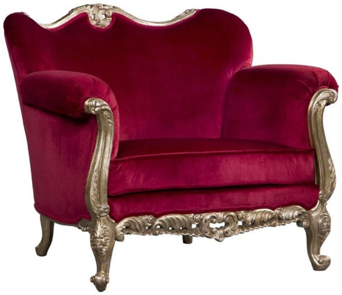 Casa Padrino Luxus Barock Sessel Rot / Antik Gold - Prunkvoller Antik Stil Wohnzimmer Sessel - Barock Wohnzimmer Möbel - Edel & Prunkvoll Bild 1