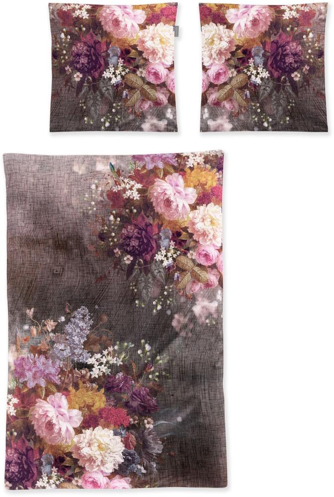 Irisette Zobel Flausch Cotton Bettwäsche 135x200 Rosen Blumen grau rosa 8551-90 Bild 1