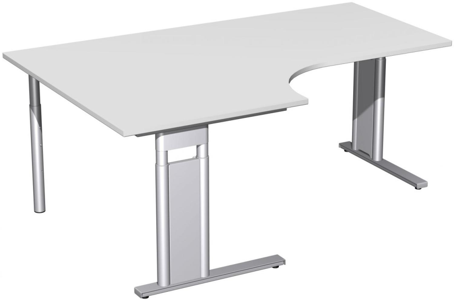 PC-Schreibtisch links, höhenverstellbar, 180x120cm, Lichtgrau / Silber Bild 1