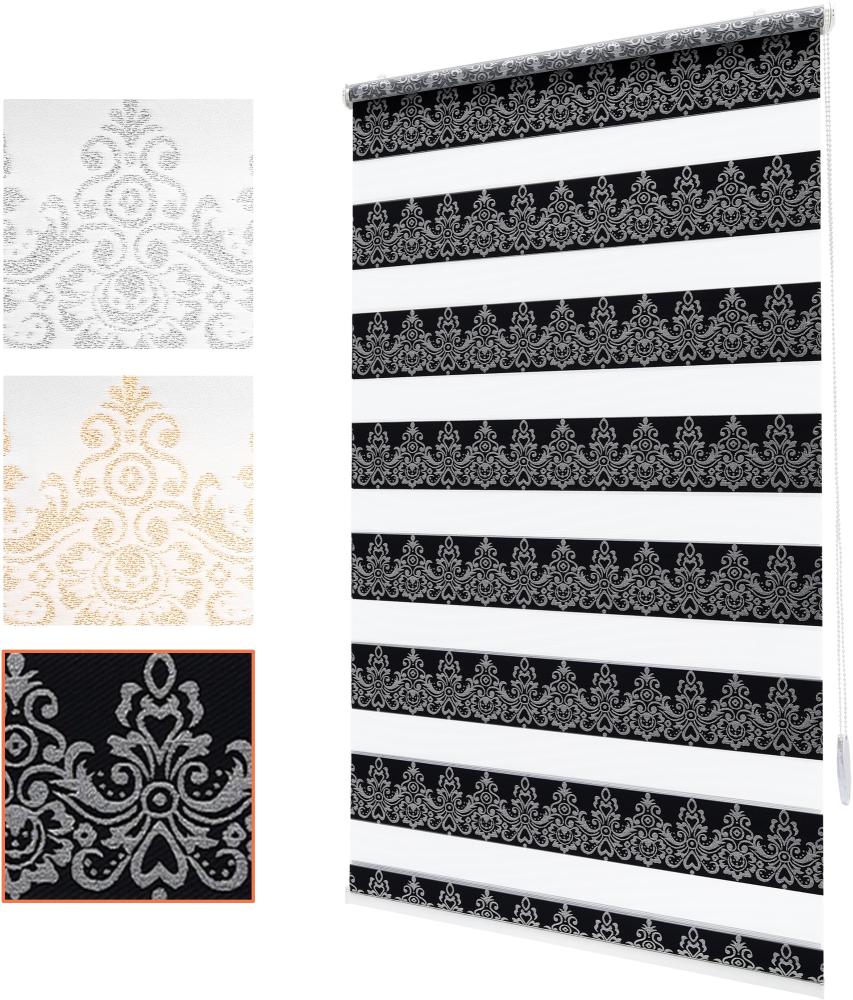 Bailena Doppelrollo mit Muster Barock Ornamente Damask Design Orientalisch Schwarz Silber 75x150 cm Bild 1