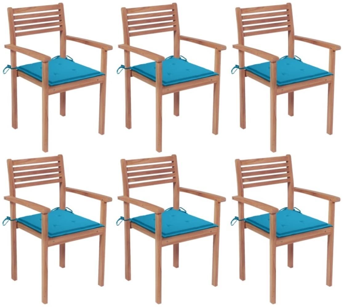Stapelbare Gartenstühle mit Kissen 6 Stk. Massivholz Teak Bild 1