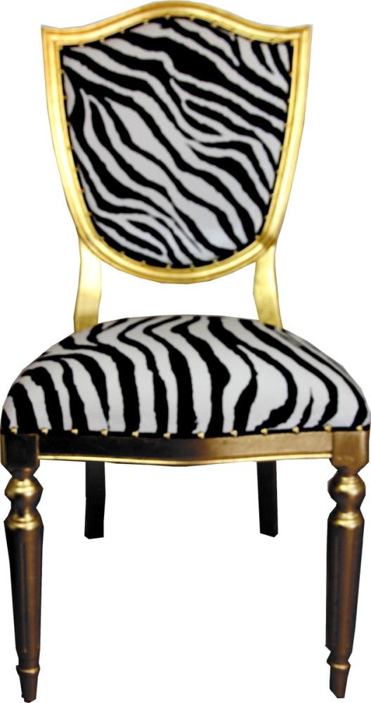 Casa Padrino Art Deco Luxus Esszimmer Stuhl Zebra / Gold - Luxus Hotel Möbel Bild 1
