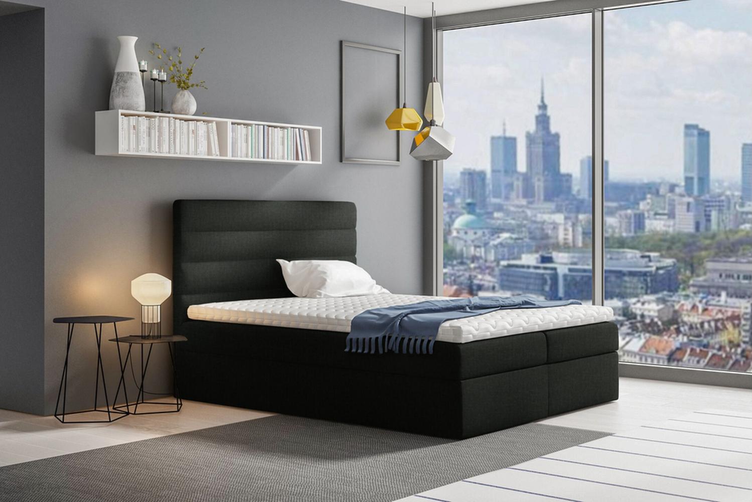 Stylefy 'Adelasia' Boxspringbett Strukturstoff Inari Schwarz 120 x 200 cm Bild 1