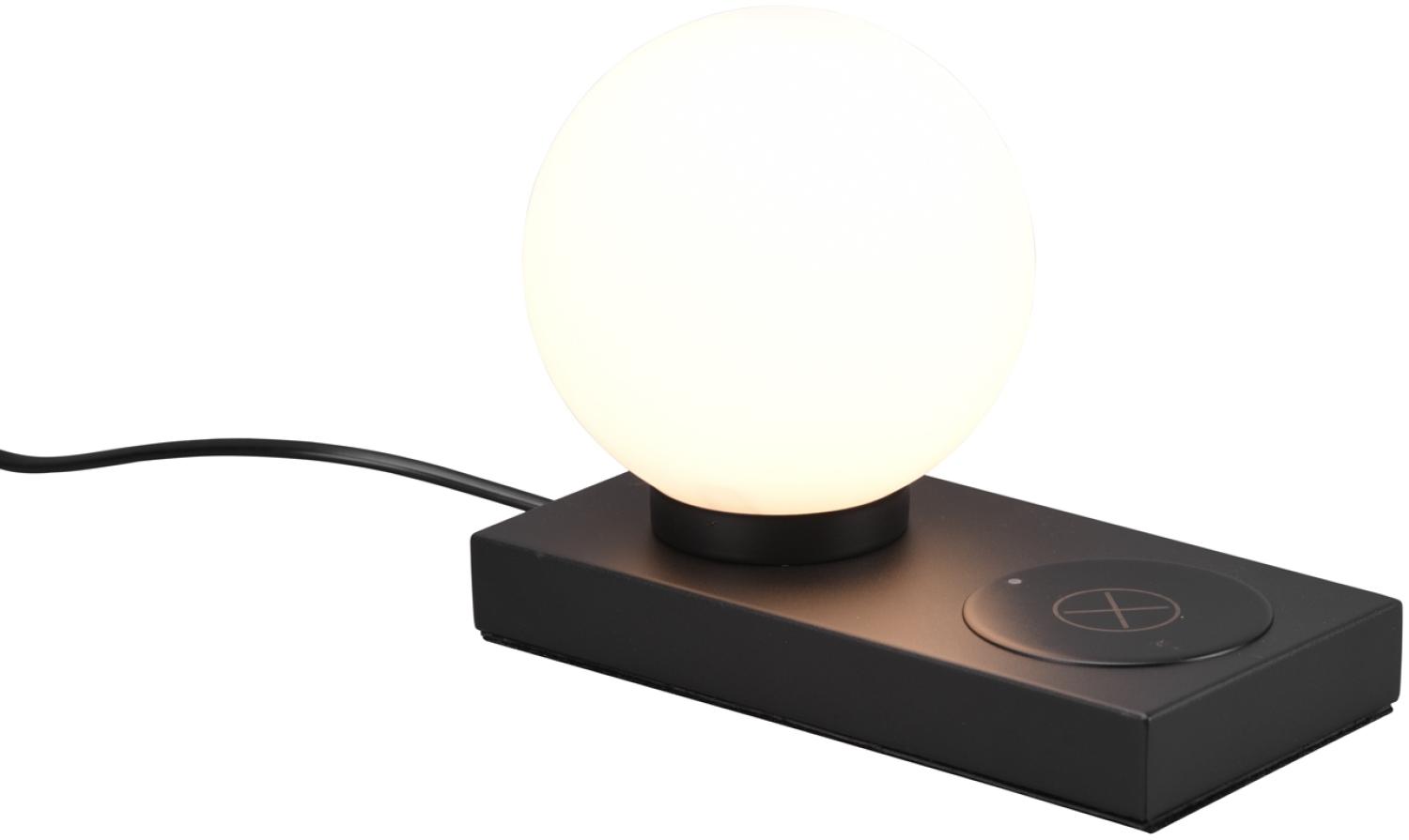 LED Tischleuchte Schwarz induktive Ladestation & Touch Glasschirm Weiß 12cm Bild 1