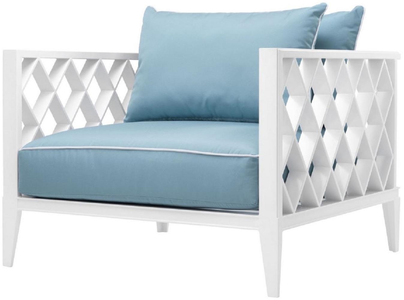 Casa Padrino Luxus Wohnzimmer Sessel mit Kissen Weiß / Hellblau 96,5 x 93,5 x H. 68,5 cm - Wohnzimmer Möbel Bild 1