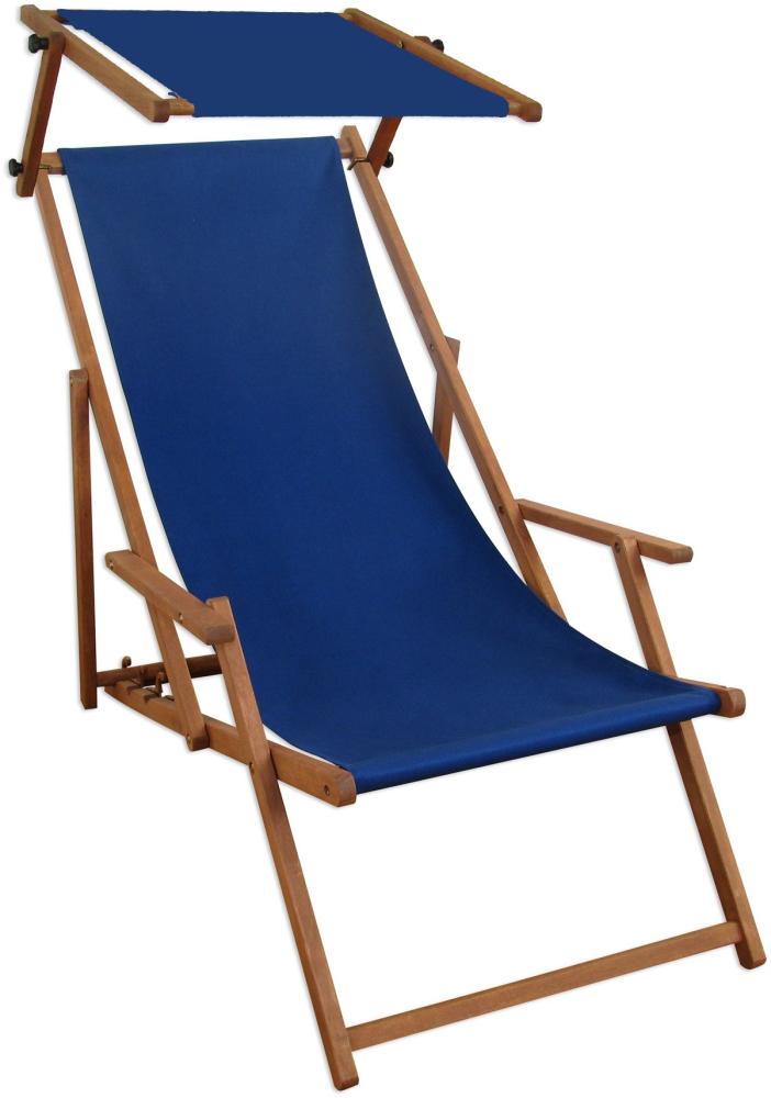 Liegestuhl blau Gartenstuhl Deckchair Buche Strandstuhl Sonnendach Sonnenliege 10-307 S Bild 1