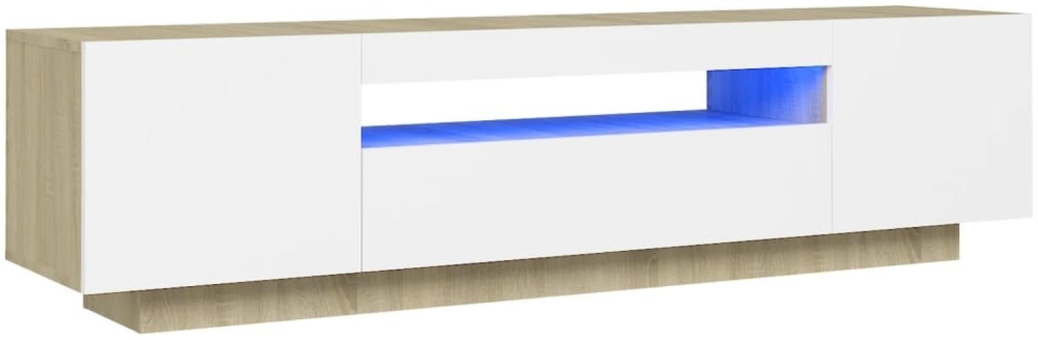 vidaXL TV-Schrank mit LED-Leuchten Weiß Sonoma-Eiche 160x35x40 cm Bild 1