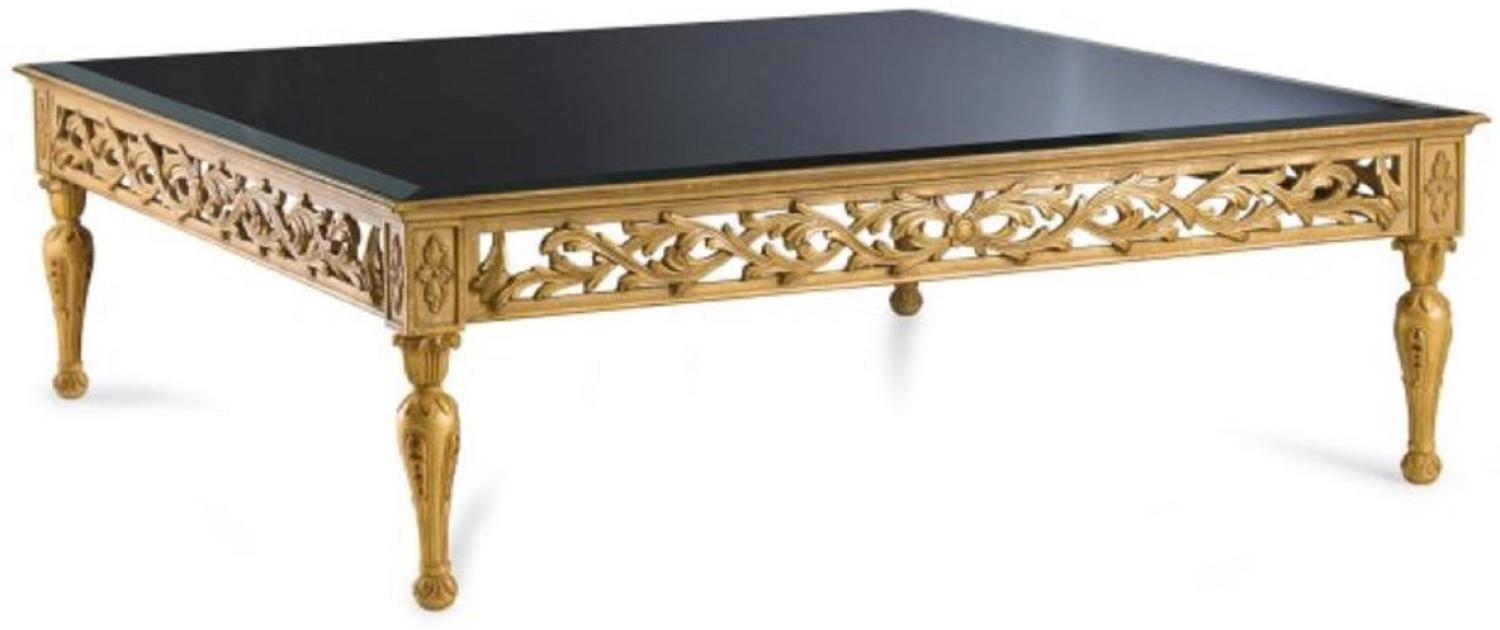 Casa Padrino Luxus Barock Couchtisch mit Glasplatte Antik Gold / Schwarz - Quadratischer Wohnzimmertisch im Barockstil - Barock Möbel - Edel & Prunkvoll - Luxus Qualität - Made in Italy Bild 1