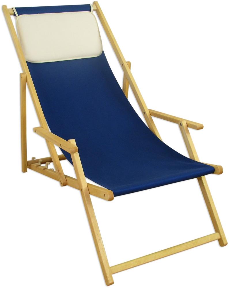Gartenliege blau Liegestuhl Kissen Sonnenliege Relaxliege Strandstuhl Deckchair Buche 10-307NKH Bild 1