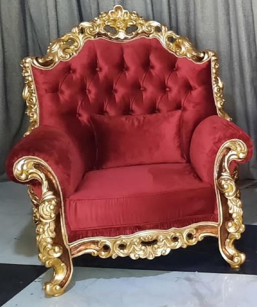 Casa Padrino Luxus Barock Sessel Rot / Braun / Gold - Prunkvoller Wohnzimmer Sessel - Barockstil Wohnzimmer Möbel - Luxus Möbel im Barockstil - Barock Einrichtung - Wohnzimmer Einrichtung Bild 1