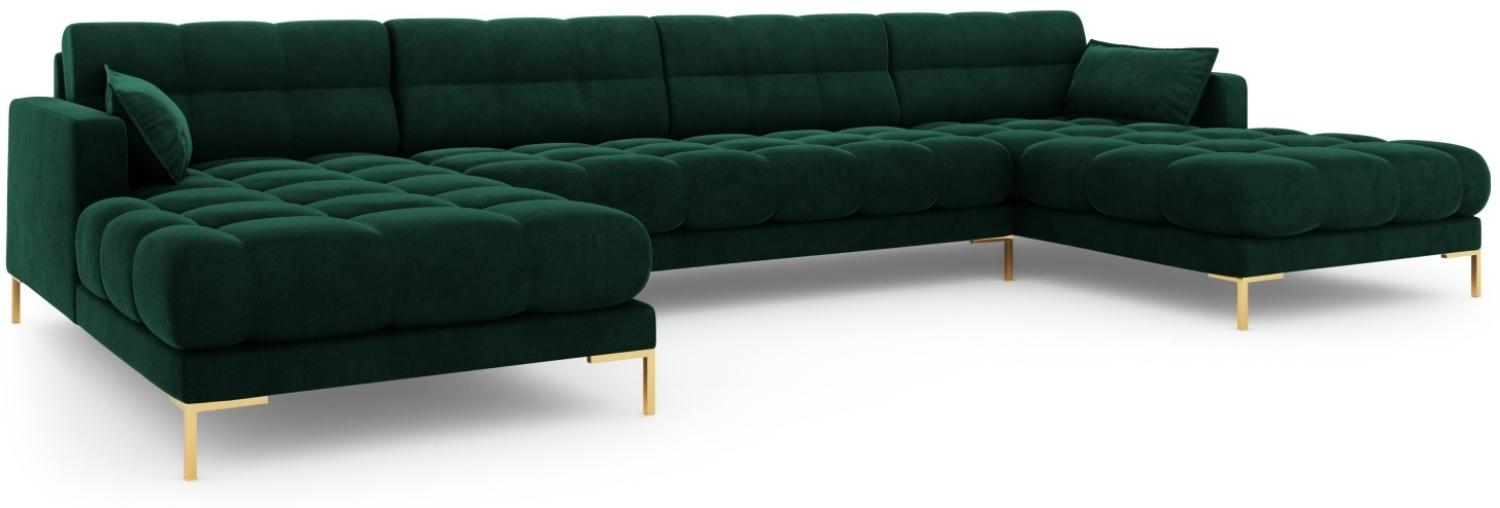 Micadoni 6-Sitzer Samtstoff Panorama Sofa Mamaia | Bezug Bottle Green | Beinfarbe Gold Metal Bild 1