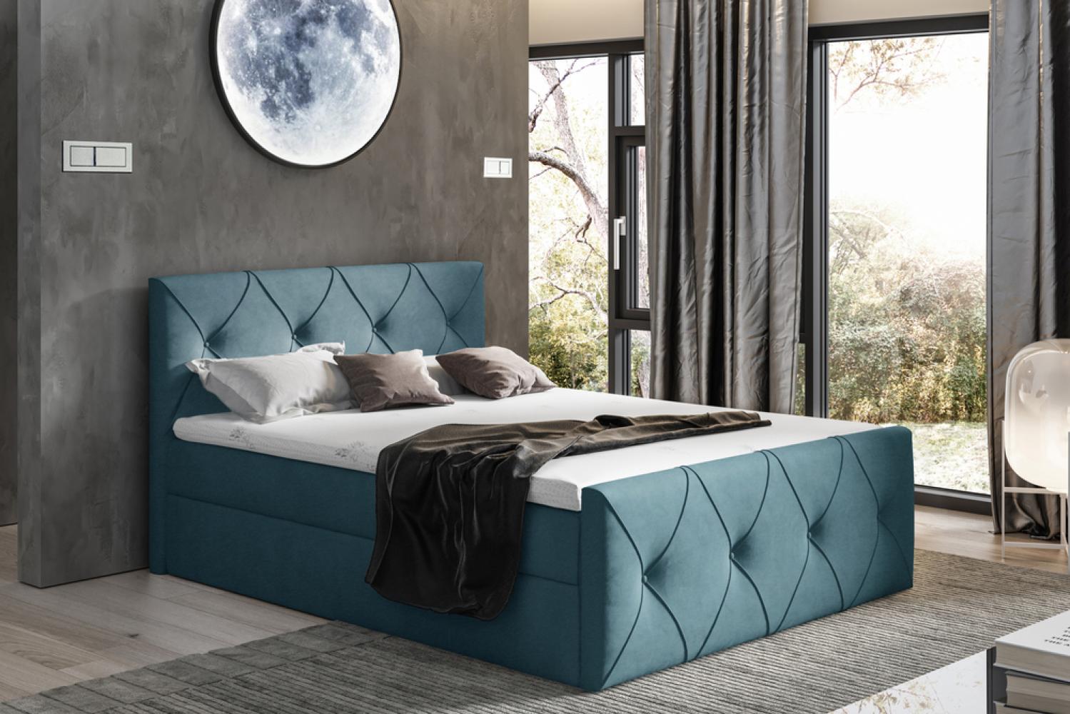 Stylefy 'Arian Lux' Boxspringbett, Velours  Türkis 160 x 200 cm Bild 1