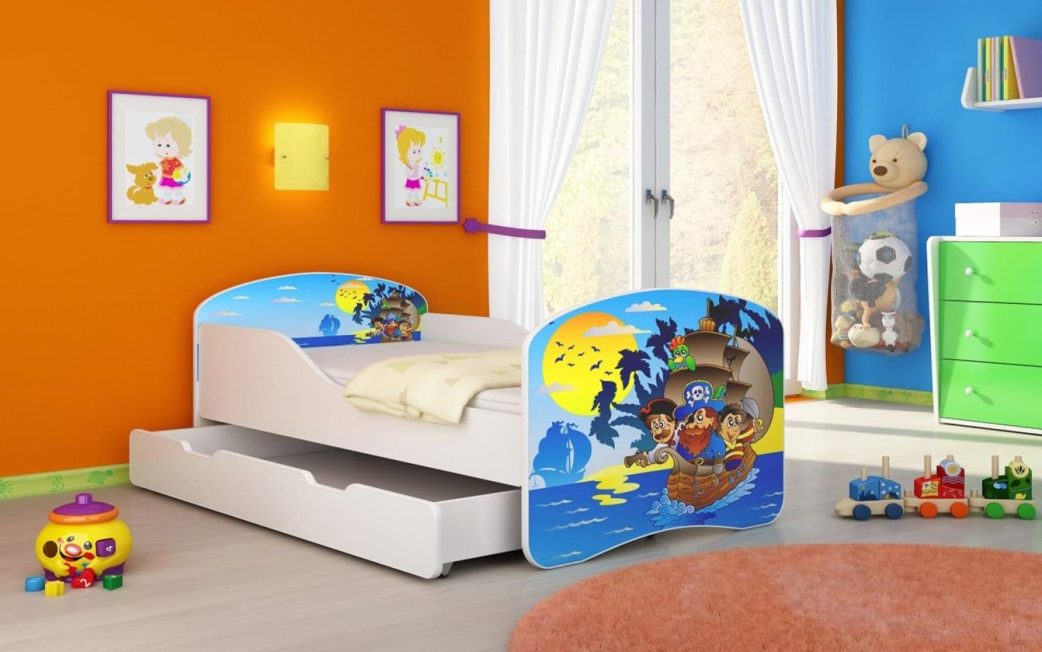 Kinderbett Luna mit Stauraum und verschiedenen Motiven 140x70 Pirates Bild 1