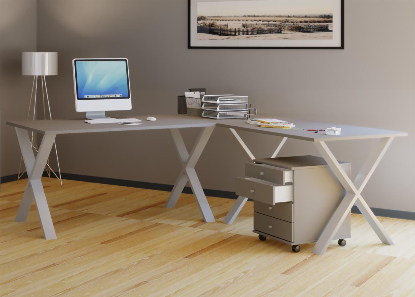 Eckschreibtisch Computer Schreibtisch Arbeitstisch PC Tisch Bürotisch grau Bild 1