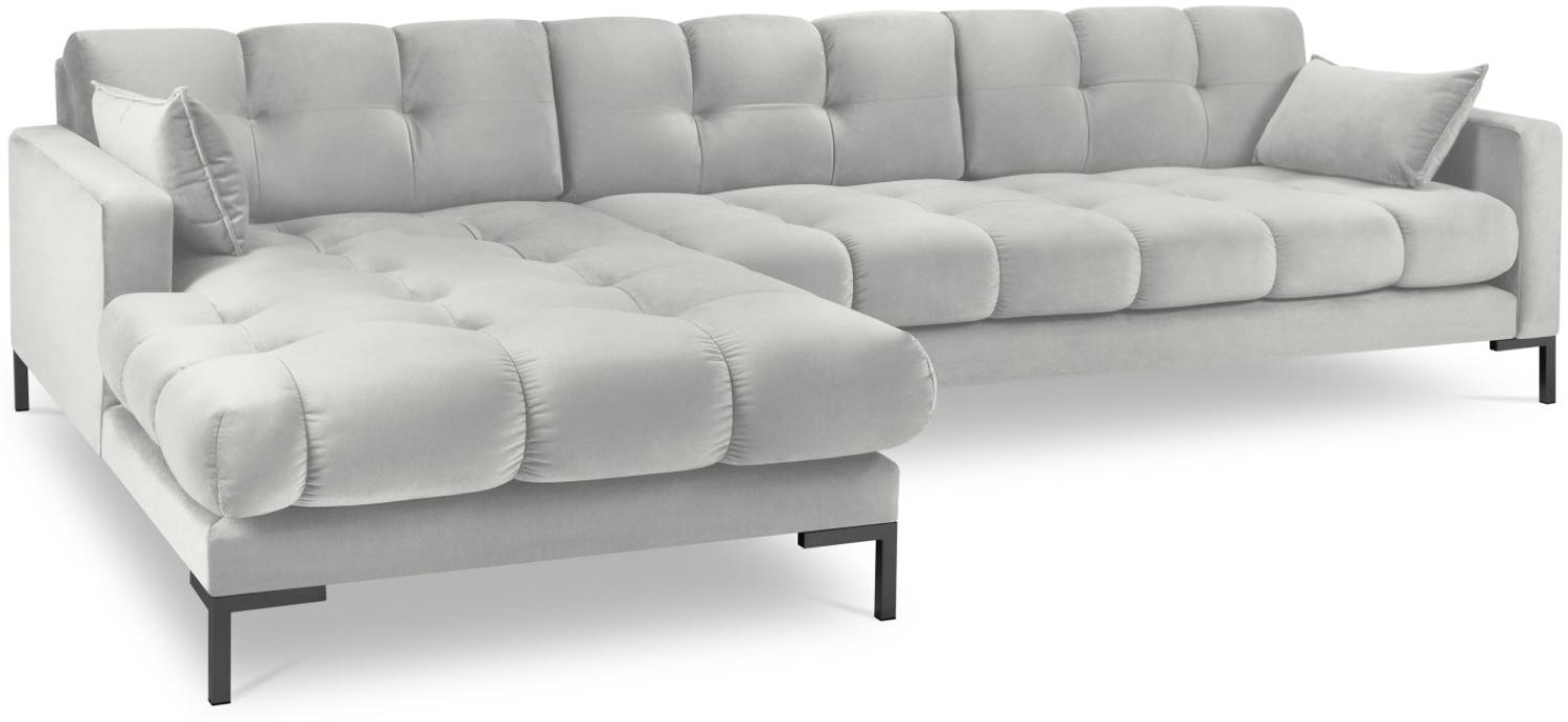 Micadoni 5-Sitzer Samtstoff Ecke links Sofa Mamaia | Bezug Silver | Beinfarbe Black Metal Bild 1