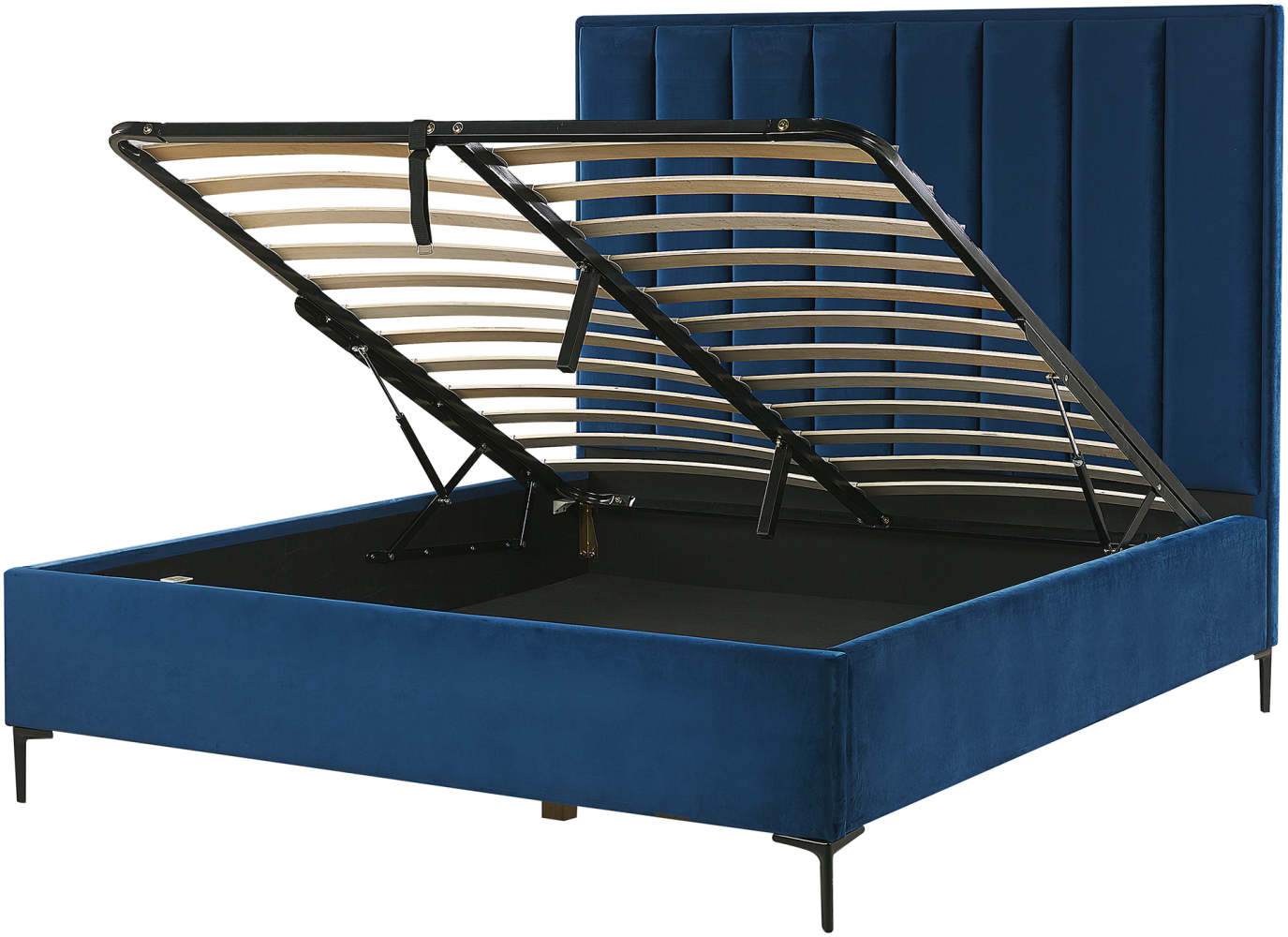 Polsterbett Samtstoff blau mit Bettkasten hochklappbar 140 x 200 cm SEZANNE Bild 1