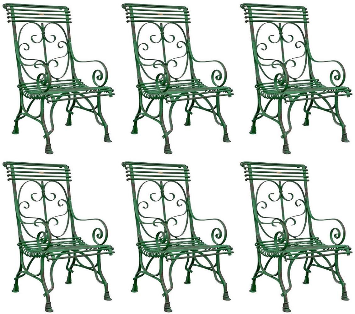 Casa Padrino Jugendstil Gartenstuhl 6er Set Antik Grün 64 x 66 x H. 114 cm - Handgefertigte Schmiedeeisen Stühle mit Armlehnen - Nostalgische Garten & Terrassen Möbel Bild 1