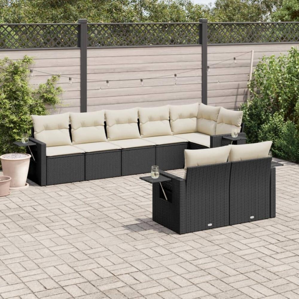 vidaXL 8-tlg. Garten-Sofagarnitur mit Kissen Schwarz Poly Rattan Bild 1