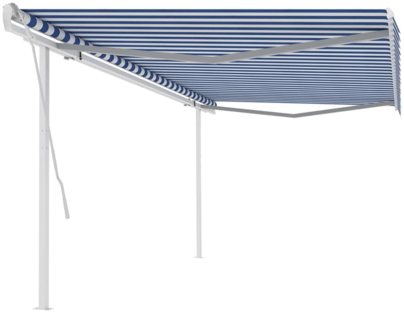 Gelenkarmmarkise Einziehbar mit Pfosten 5x3,5 m Blau und Weiß Bild 1