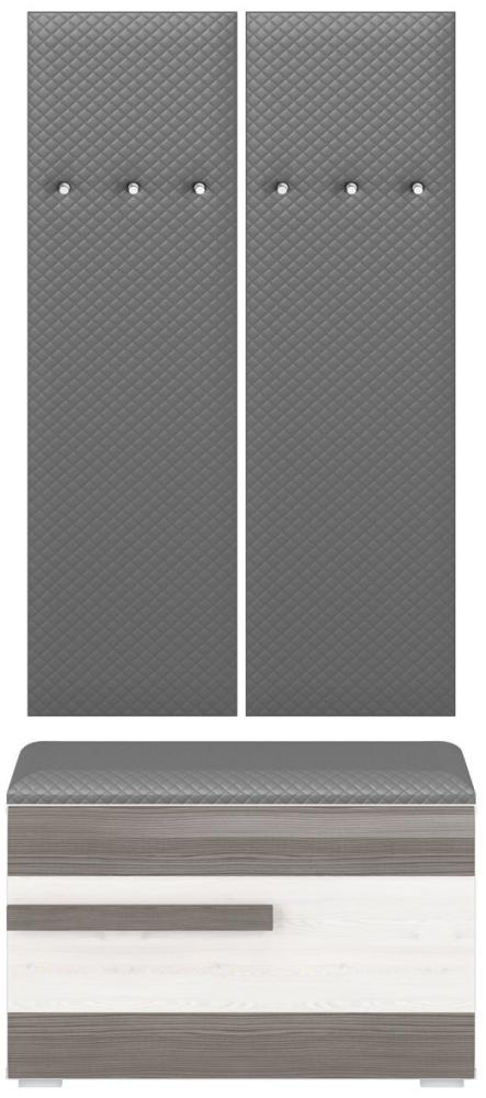 Garderoben-Set "Blanco" Flurgarderobe 3-teilig Pinie weiß grau MDF Bild 1