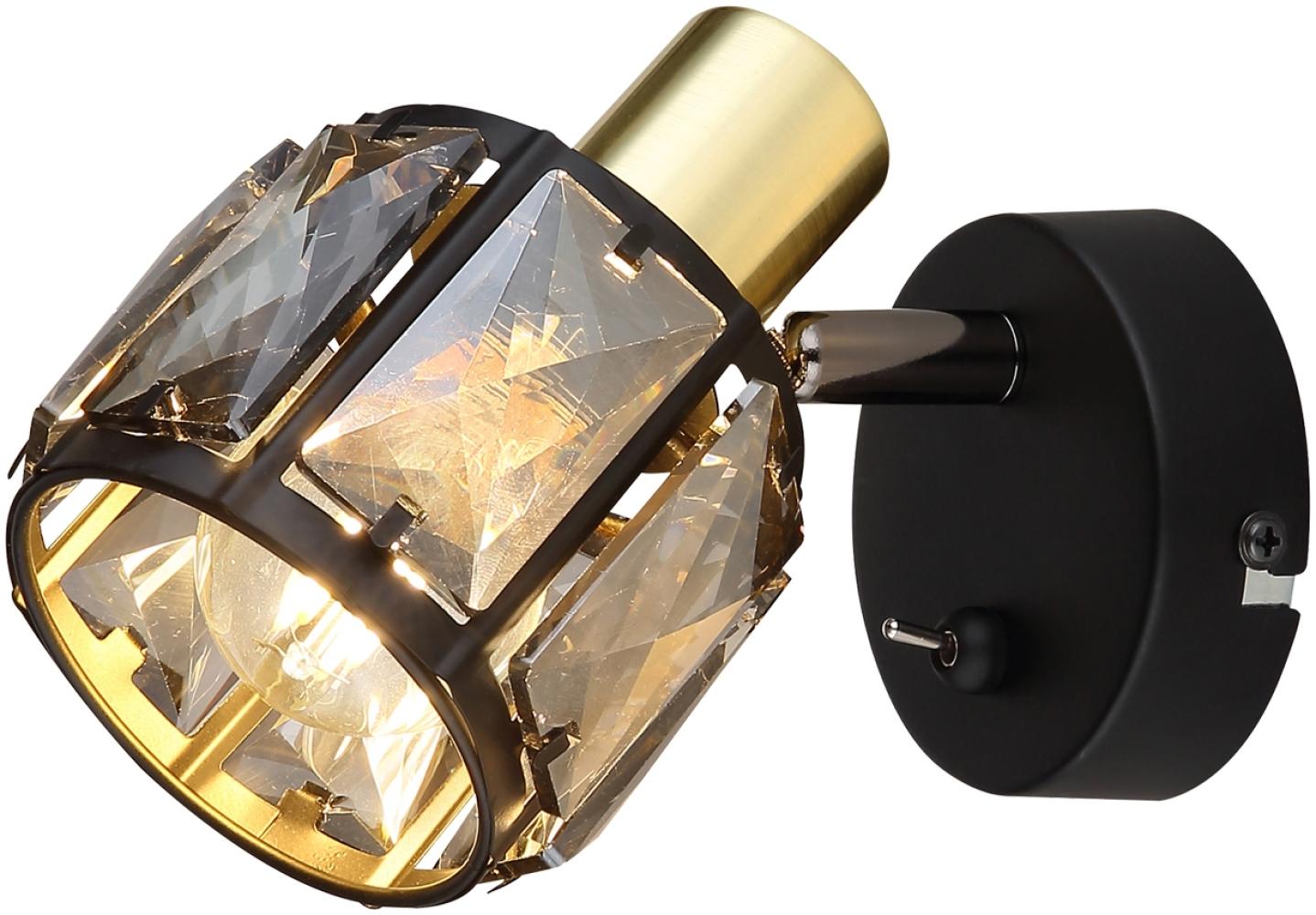LED Wandstrahler mit Schalter und Glaskristallen Schwarz Gold, Höhe 12,5cm Bild 1