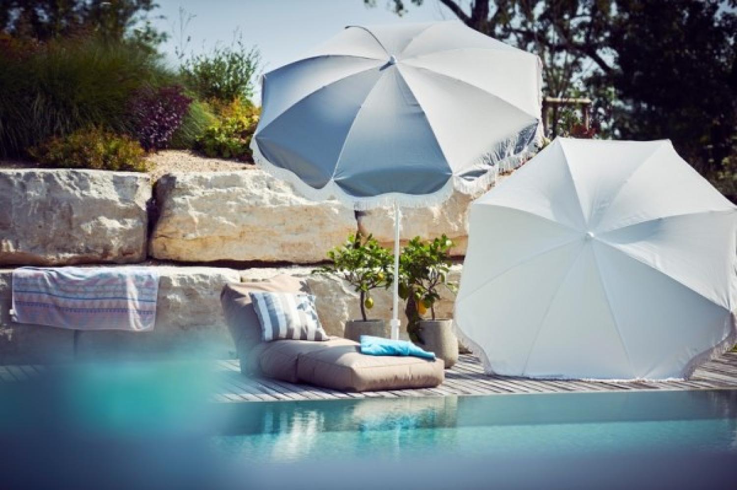 Sonnenschirm RETRO hellgrau mit Fransen Bild 1