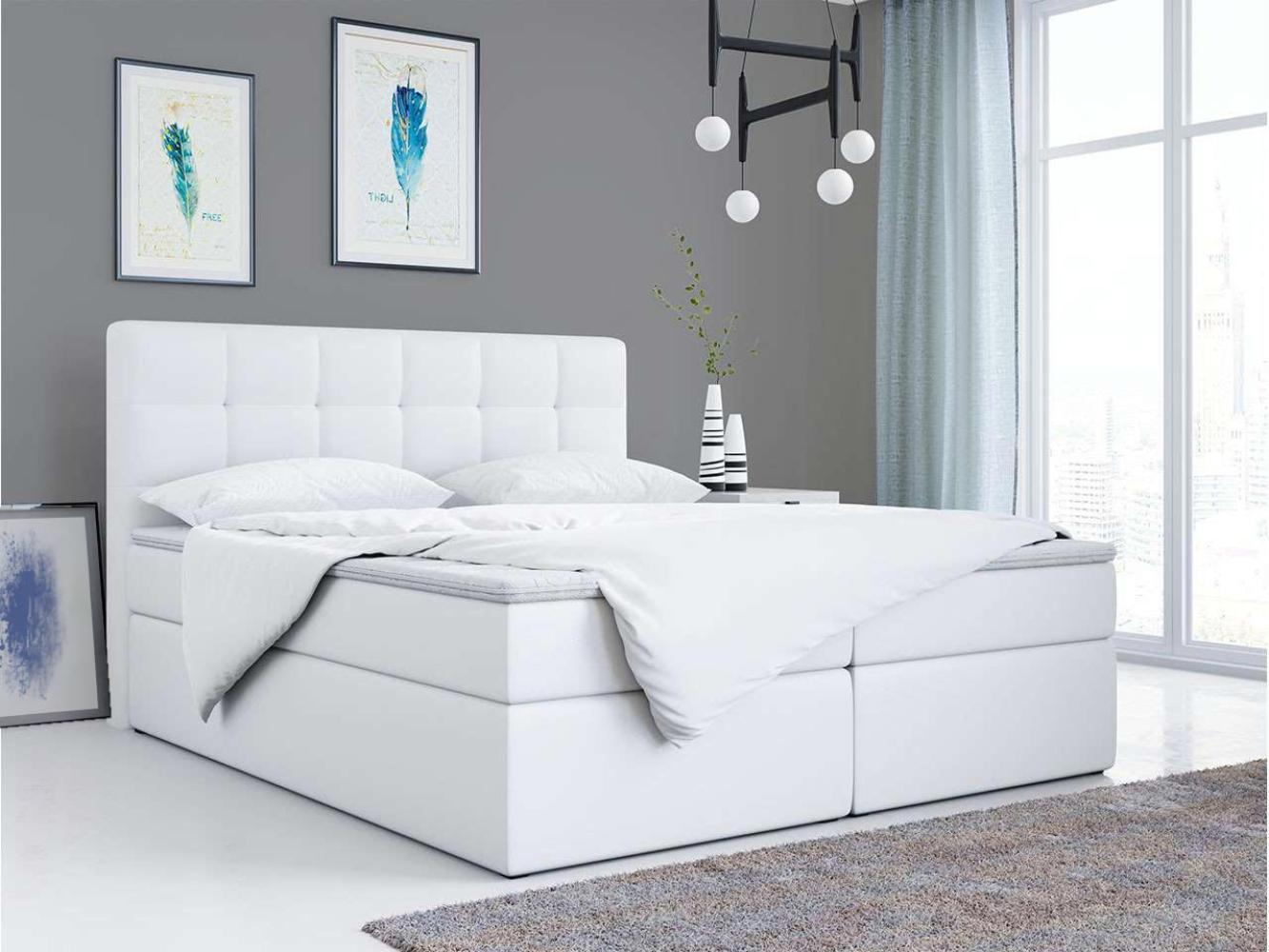 Doppelbett Polsterbett Kunstlederbett mit Bettkasten - TOP-2 - 160x200cm - Weiß Kunstleder - H4 Bild 1