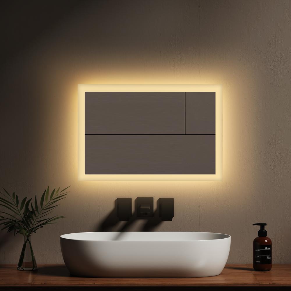 EMKE LED Badspiegel mit Beleuchtung 60x40cm Warmweiß Licht Badezimmerspiegel Wandschalter (nicht enthalten) Bild 1