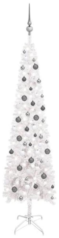 vidaXL Schlanker Weihnachtsbaum mit LEDs & Kugeln Weiß 210 cm, Mit Beleuchtung [3078104] Bild 1