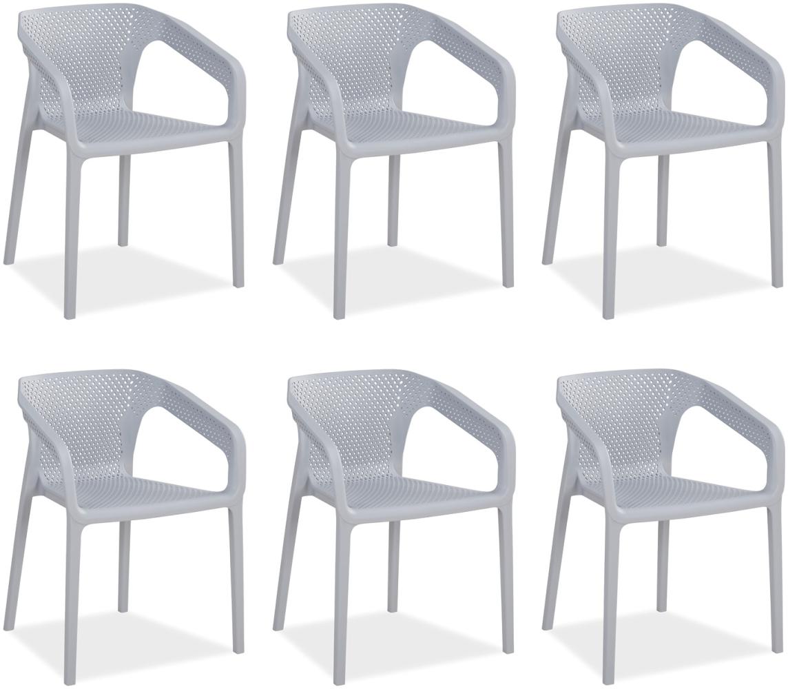 Gartenstuhl mit Armlehnen 6er Set Gartensessel Grau Stühle Kunststoff Stapelstühle Balkonstuhl Outdoor-Stuhl Bild 1