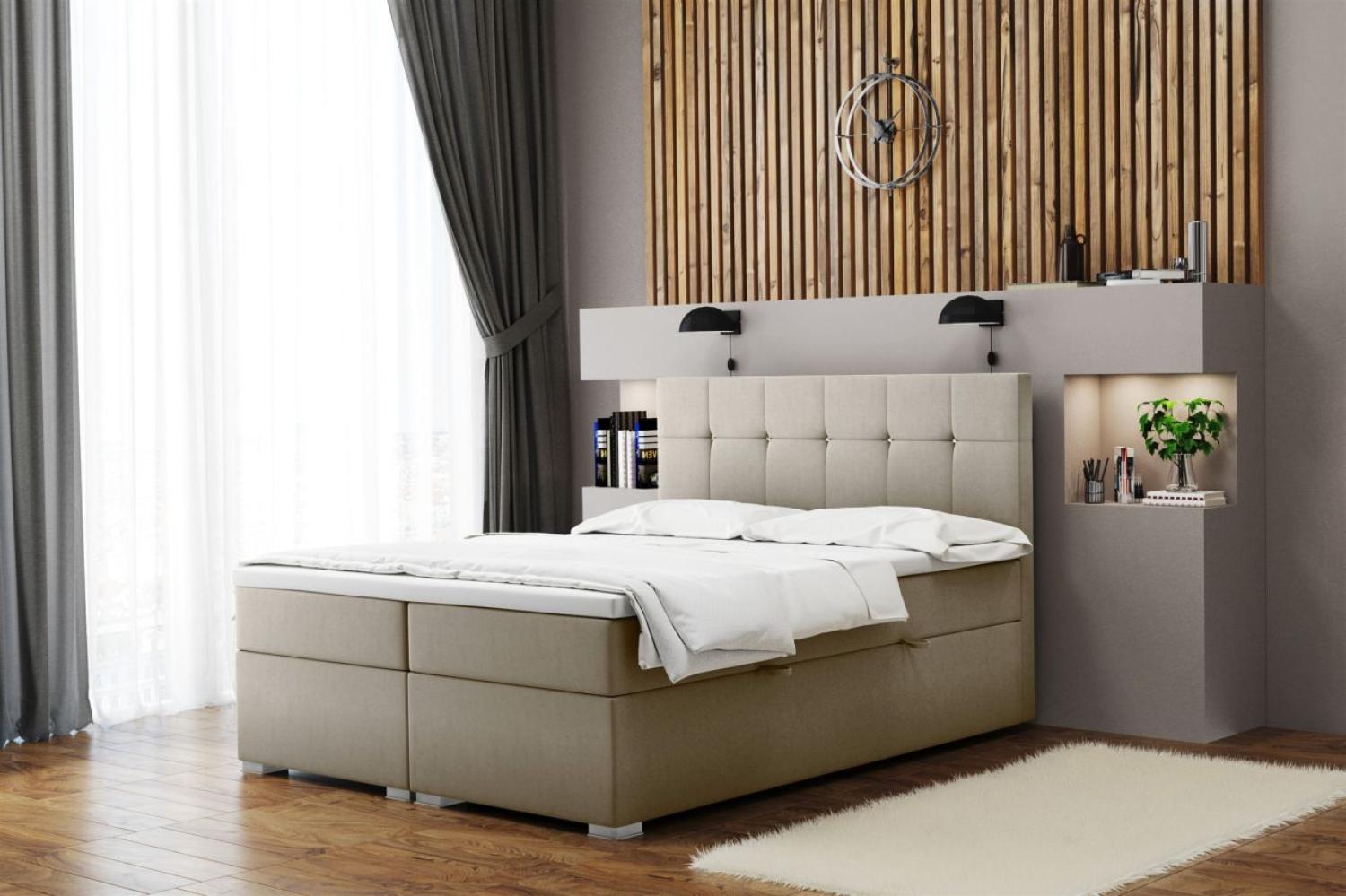 Boxspringbett Schlafzimmerbett 'ABELT', in Stoff Matt Velvet, Mud, 160 x 220 cm Bild 1