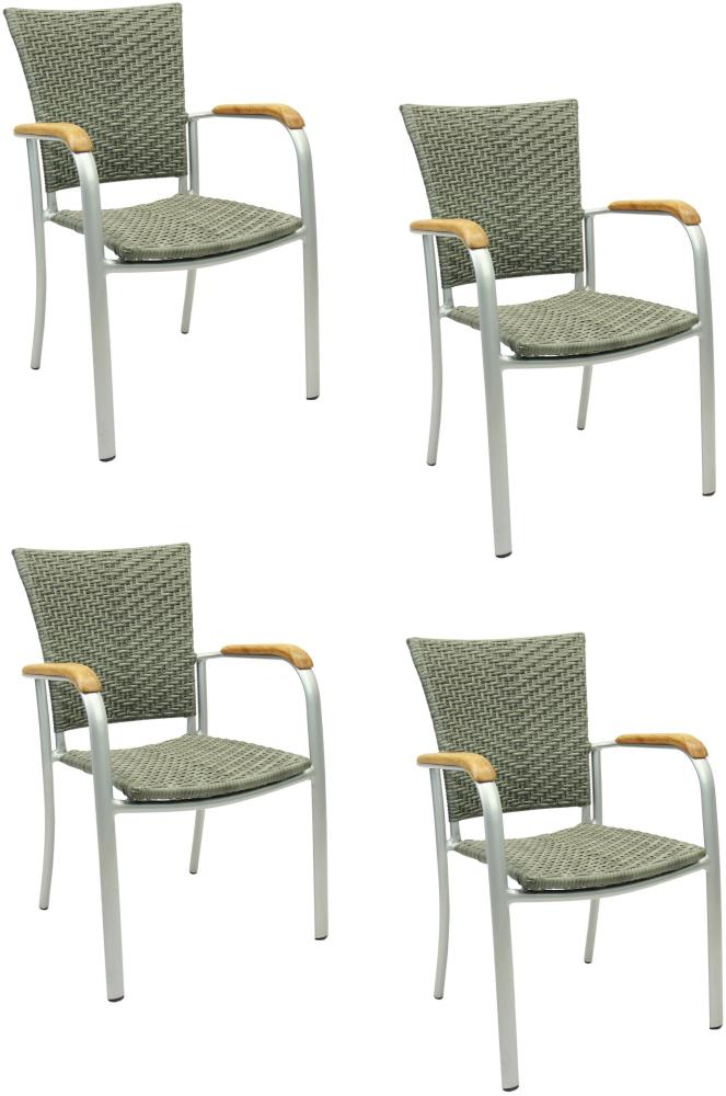4x KONWAY® ARUBA Stapelsessel Quarz Premium Polyrattan Garten Sessel Stuhl Set Bild 1