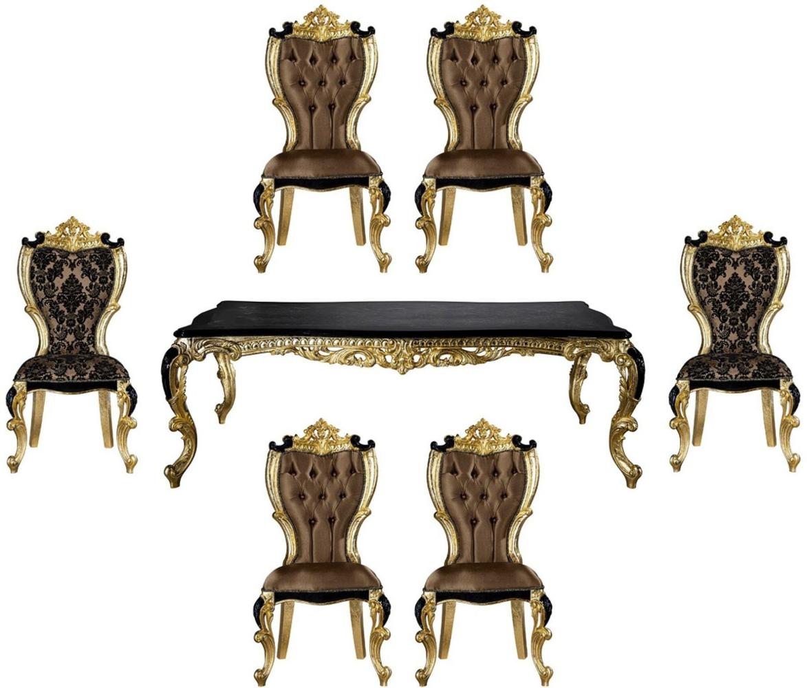 Casa Padrino Luxus Barock Esszimmer Set Braun / Schwarz / Gold - 1 Esstisch & 6 Esszimmerstühle - Prunkvolle Esszimmer Möbel im Barockstil Bild 1