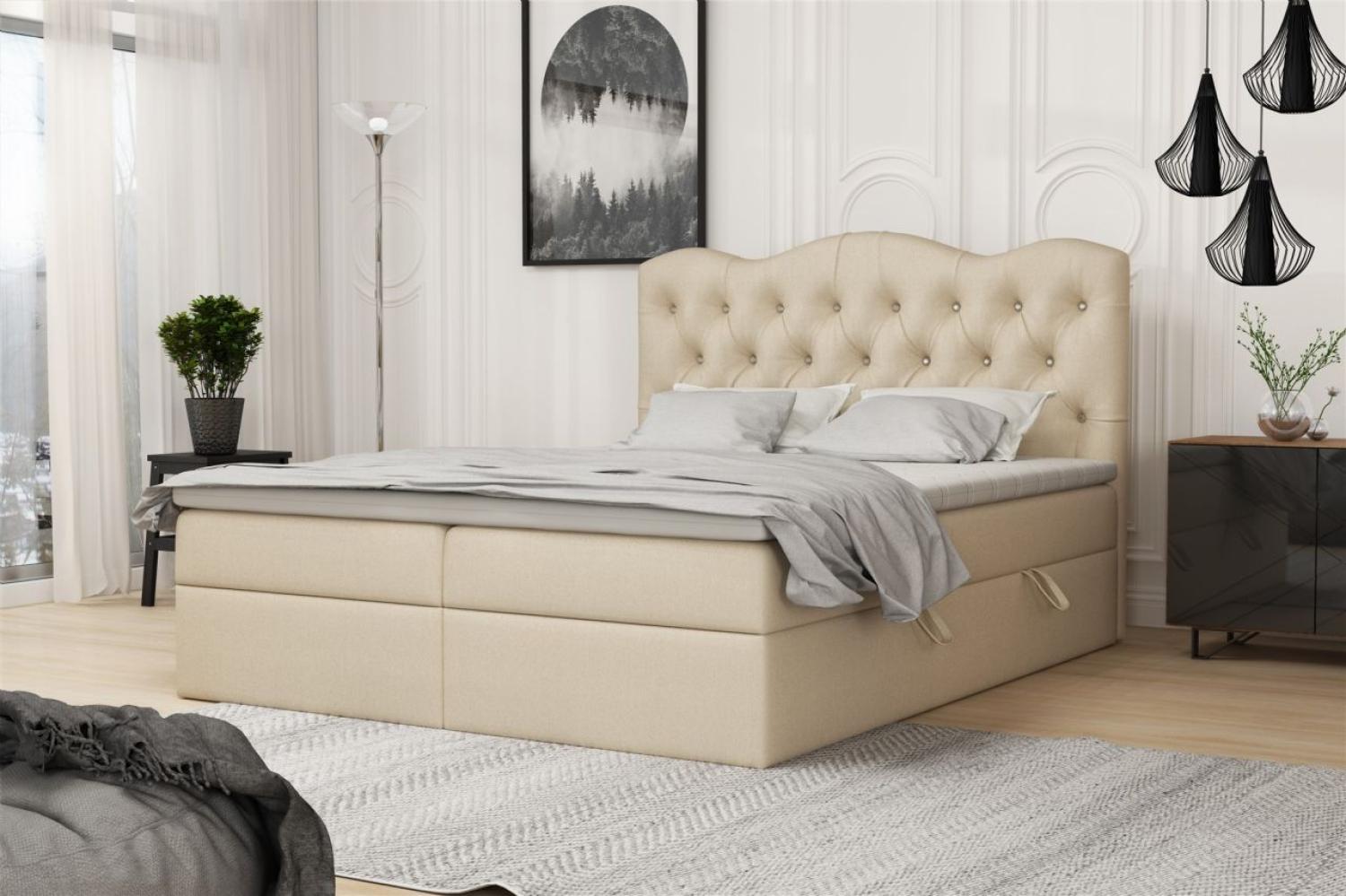 Boxspringbett Schlafzimmerbett LODOS 160x200cm Kunstleder Soft Creme Bild 1