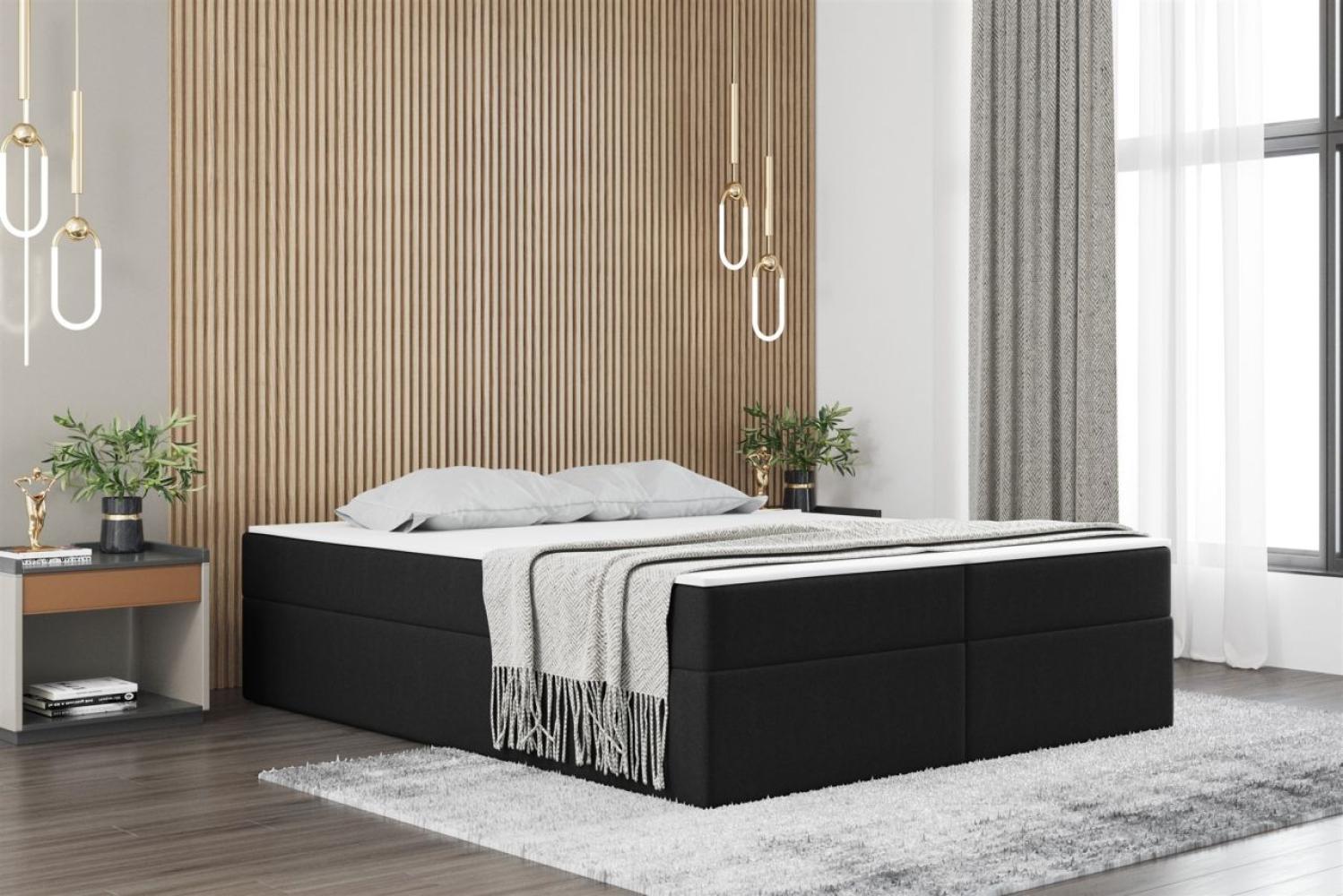 Boxspringbett Schlafzimmerbett PRIMA 180x200cm Stoff Schwarz inkl. Bettkasten Bild 1