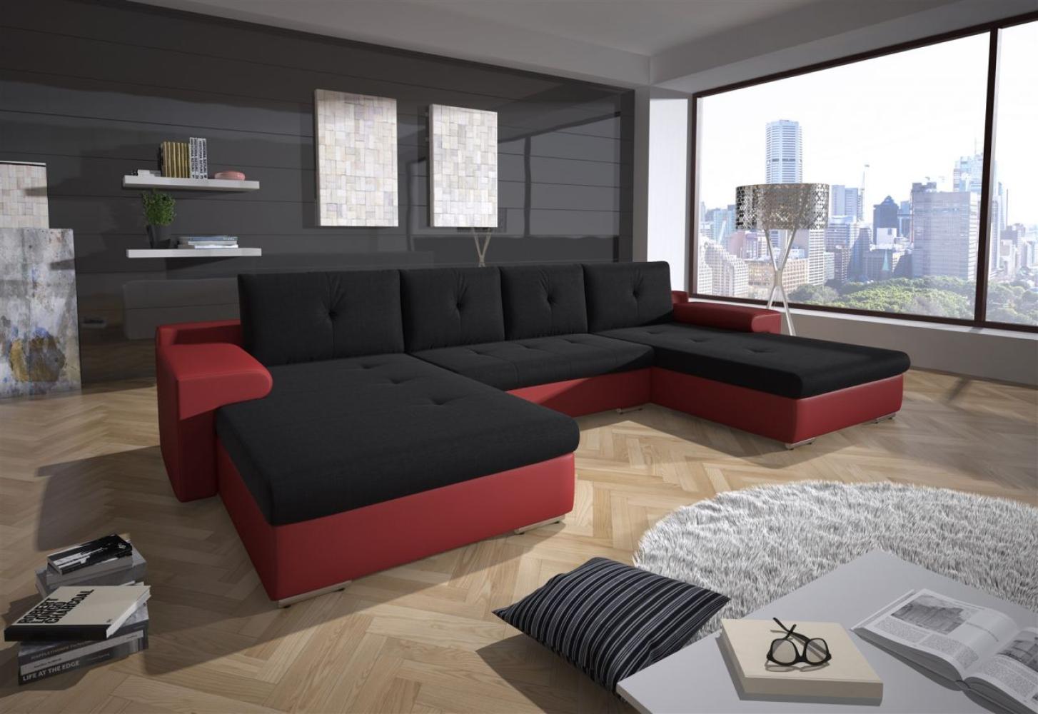 Couchgarnitur FLORENZ U-Form mit Schlaffunktion Rot / Schwarz Bild 1