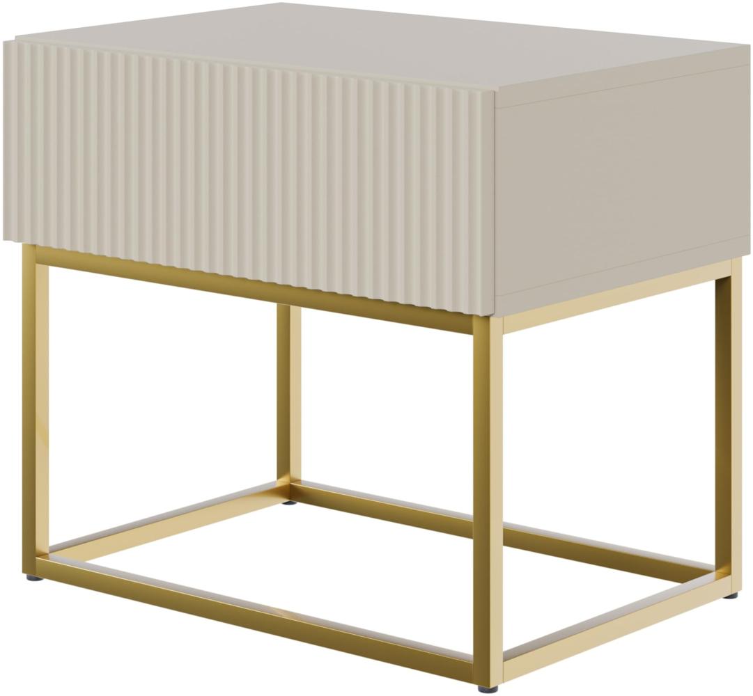 Selsey Veldio - Nachttisch mit Schublade, Graubeige Taupe mit goldenem Metallgestell, 50 cm Bild 1