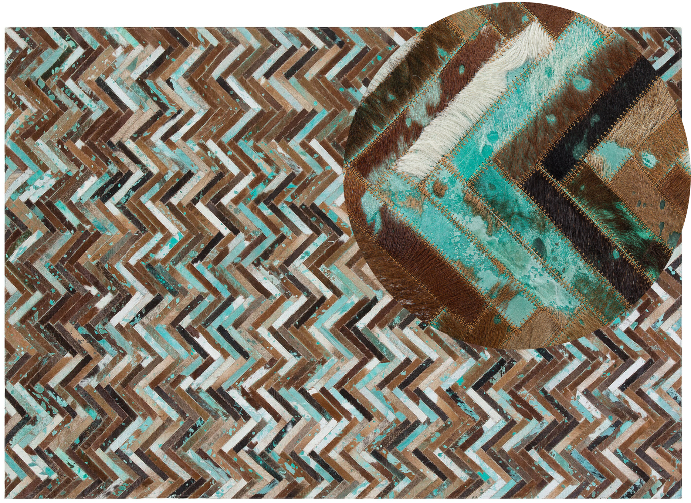 Teppich Kuhfell braun-beige-blau 160 x 230 cm Patchwork AMASYA Bild 1