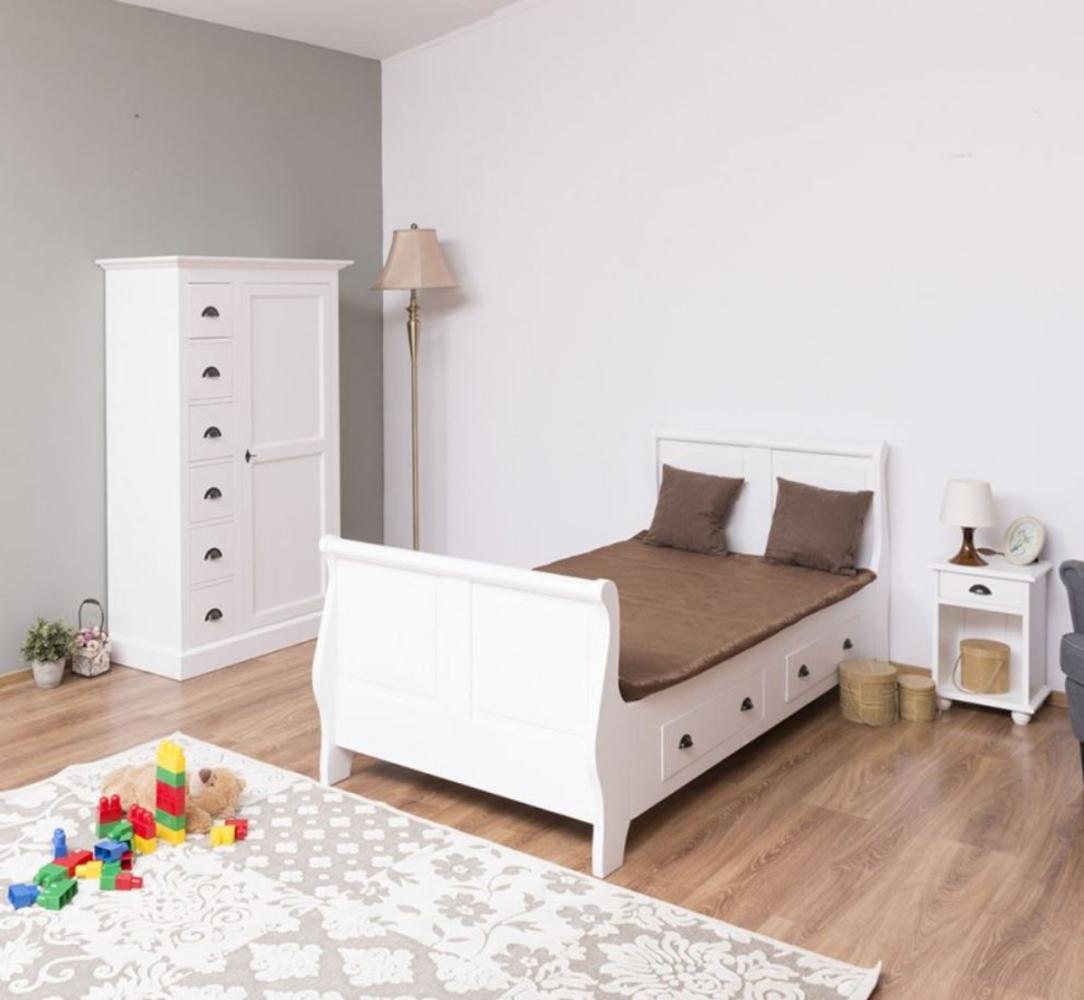 Casa Padrino Landhausstil Massivholz Kinderzimmer Möbel Set Weiß - 1 Einzelbett & 1 Kleiderschrank & 1 Nachttisch - Landhausstil Möbel Bild 1