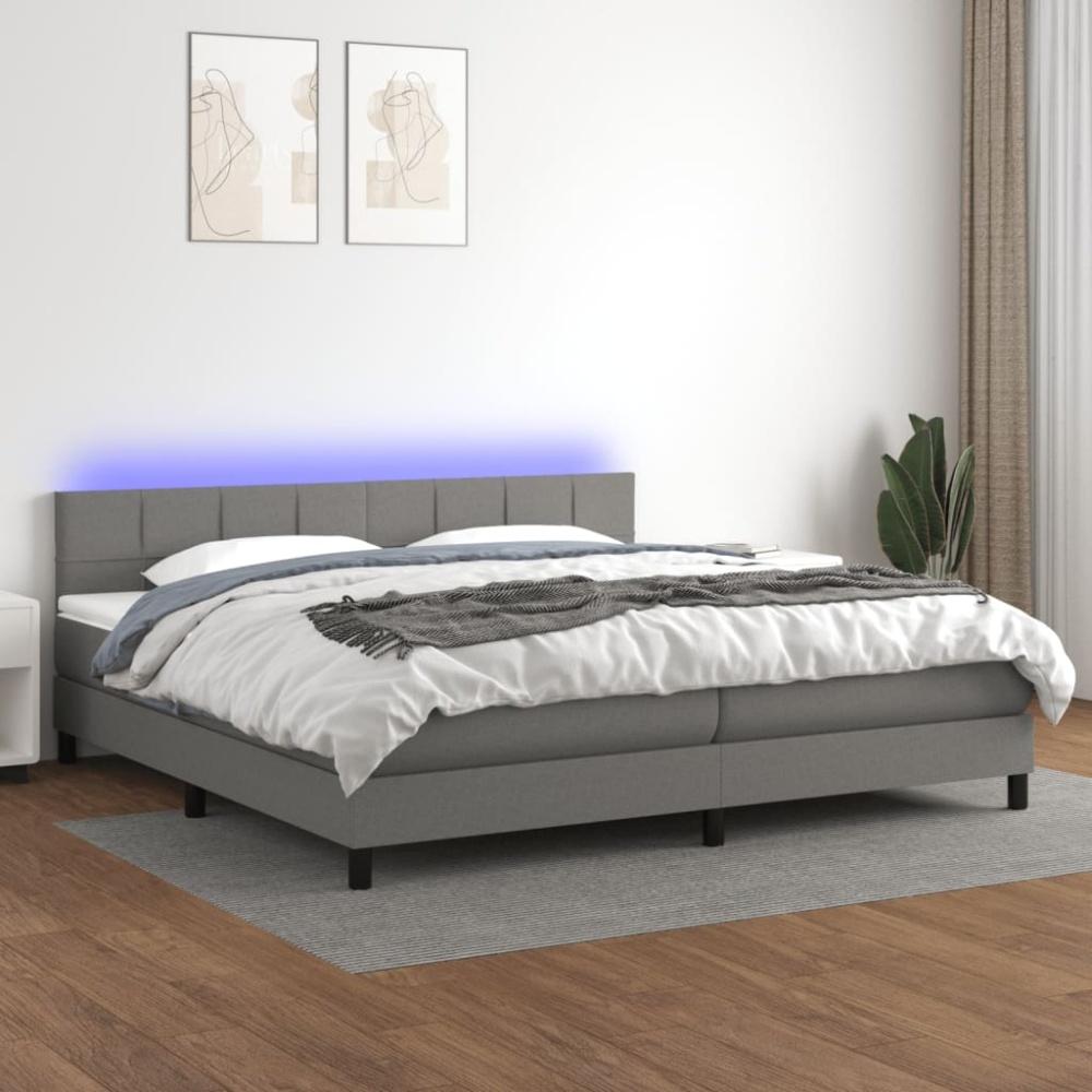 vidaXL Boxspringbett mit Matratze & LED Dunkelgrau 200x200 cm Stoff, Härtegrad: H2 [3133182] Bild 1