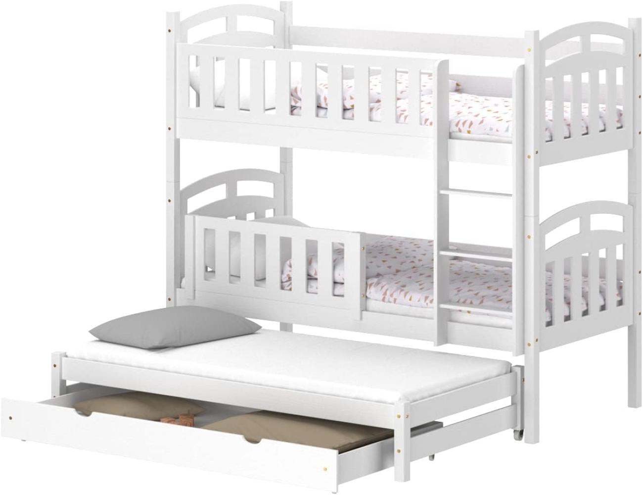 WNM Group Hochbett mit Rausfallschutz und Schublade Suzie - aus Massivholz - Kinderbett Ausziehbar für Mädchen und Jungen - Absturzsicherung Ausziehbett 190x90 / 180x90 cm - Weiß Bild 1