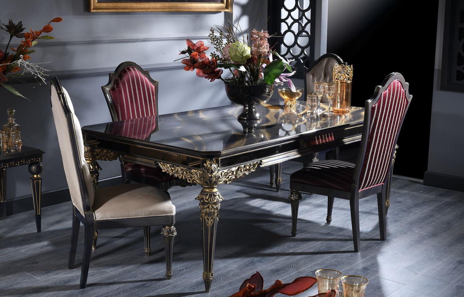 Casa Padrino Luxus Barock Esszimmer Set - 1 Esstisch & 6 Esszimmerstühle - Handgefertigte Esszimmer Möbel im Barockstil Bild 1
