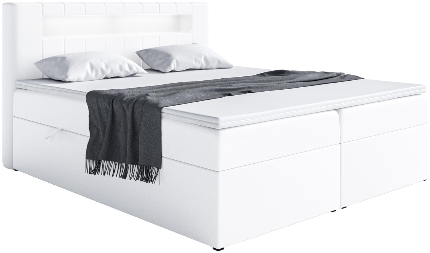 MEBLINI Boxspringbett ASPIN 120x200 cm mit Bettkasten und LED - H3/Weiß Kunstleder Polsterbett - Doppelbett mit Topper & Taschenfederkern-Matratze Bild 1